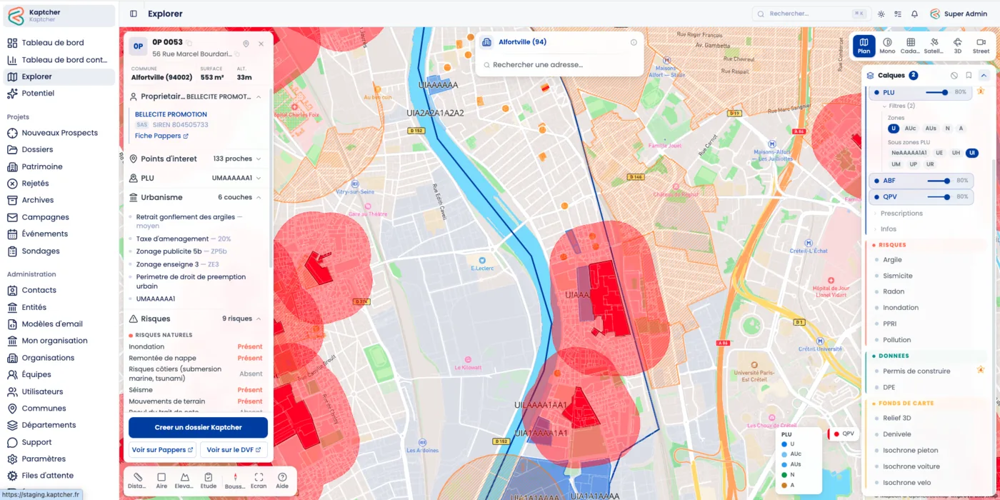 Kaptcher - Cartographie interactive avec PLU et zones de risques