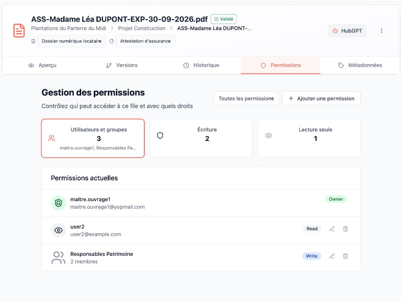 HubDoc - Gestion des permissions